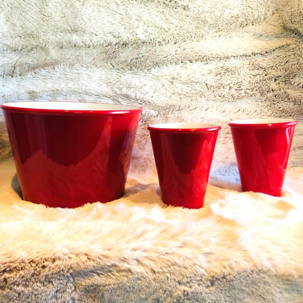 🍿 🍿 🎬 Crate & Barrel Popcorn Tub and Cups - Like New Condition